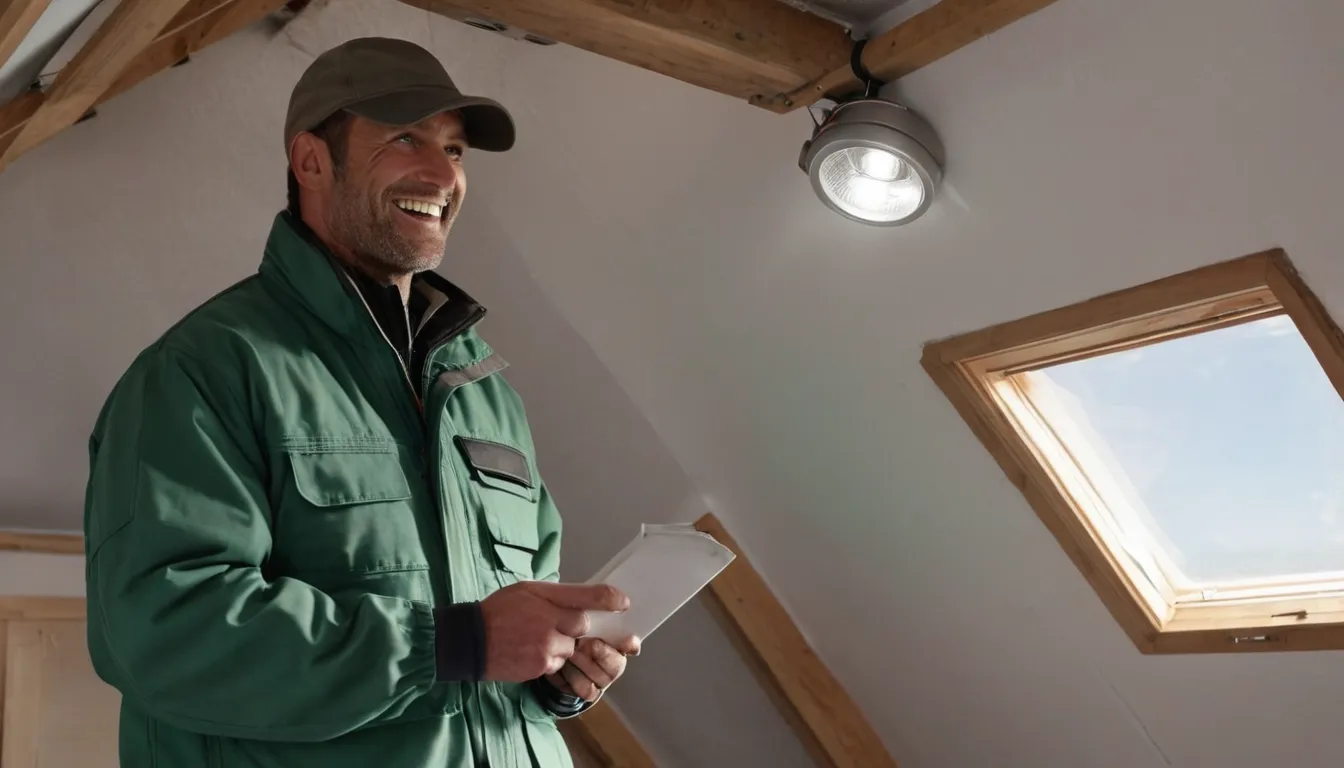 Friendly local provider checking an attic roofline with a homeowner in the Kirtland area